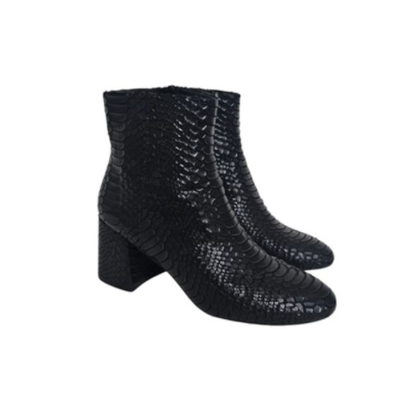 Steve Madden Black Snakeskin Ankle Boots Womens Size 7.5Block Heel Faux Leather - Picture 1 of 6